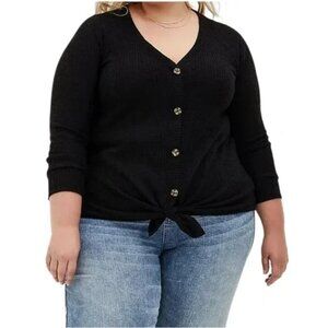 NEW Torrid Waffle Knit Button Front Tie Hem Top | 5X
